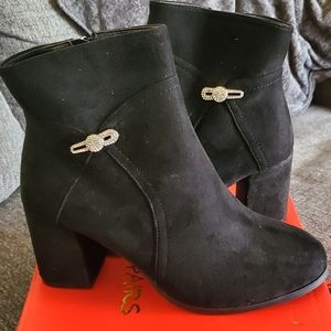 Black heeled booties, 9.5